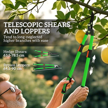 2 Pcs Garden Shears Set, Tree Lopper, Hedge Shears with Telescopic Extendable Ha