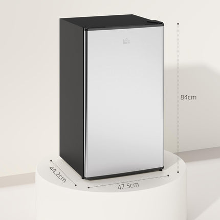 Under Counter Fridge, 91L Small Fridge with Chiller Box, Removable Shelf, Reversible Door, Adjustable Legs, Mini Refrigerator, Silver Tone
