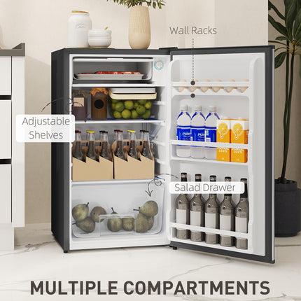 Under Counter Fridge, 91L Small Fridge with Chiller Box, Removable Shelf, Reversible Door, Adjustable Legs, Mini Refrigerator, Silver Tone
