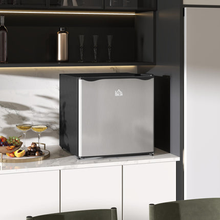 46 Litre Table Top Mini Fridge with Ice Box, Reversible Door & Adjustable Temperature - Silver Tone