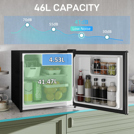 46 Litre Table Top Mini Fridge with Ice Box, Reversible Door & Adjustable Temperature - Silver Tone