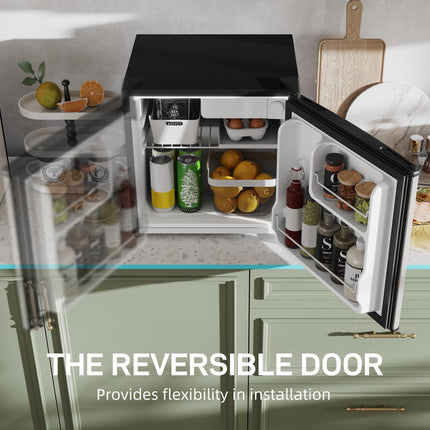 46 Litre Table Top Mini Fridge with Ice Box, Reversible Door & Adjustable Temperature - Silver Tone
