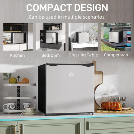 46 Litre Table Top Mini Fridge with Ice Box, Reversible Door & Adjustable Temperature - Silver Tone