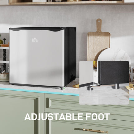 46 Litre Table Top Mini Fridge with Ice Box, Reversible Door & Adjustable Temperature - Silver Tone