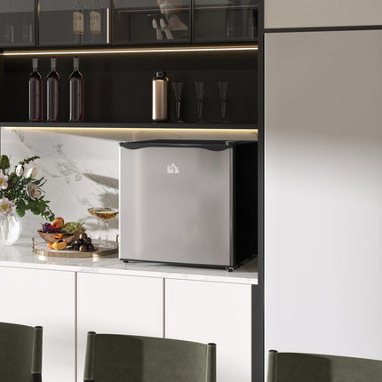 46 Litre Table Top Mini Fridge with Ice Box, Reversible Door & Adjustable Temperature - Silver Tone