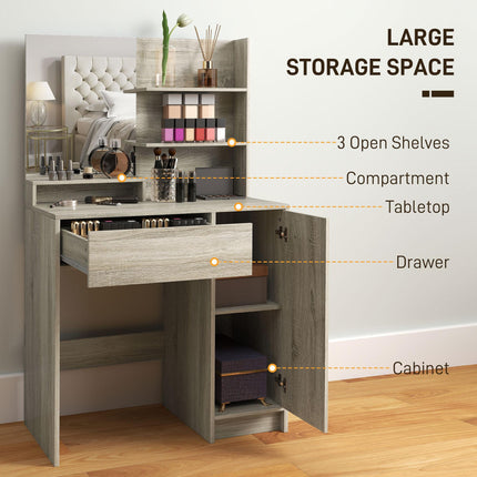 Dressing Table and Stool Set, with Storage - Wood-Effect