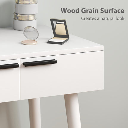 Modern Dressing Table with Round Mirror and Stool, Makeup Vanity Table with 2 Drawers for Bedroom, Living Room, 60 x 40 x 123 cm, White