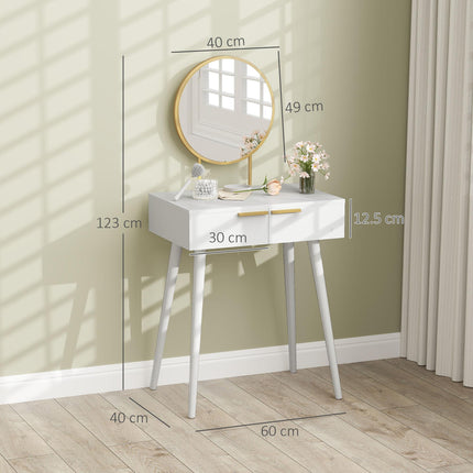 Elegant Dressing Table, with Round Mirror, 60 x 40 x 123 cm - White