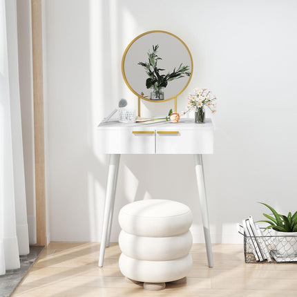 Elegant Dressing Table, with Round Mirror, 60 x 40 x 123 cm - White