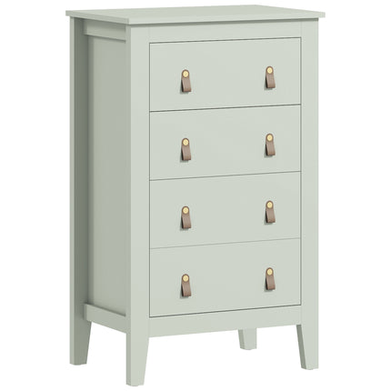Bedroom Chest of Drawers, Modern 4 Drawer Dresser Cabinet with PU Leather Handles and Metal Runners for Living Room, Hallway, Entryway, 60 x 40 x 98 cm, Green