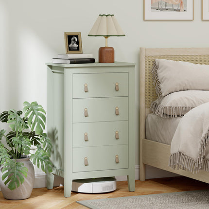 Bedroom Chest of Drawers, Modern 4 Drawer Dresser Cabinet with PU Leather Handles and Metal Runners for Living Room, Hallway, Entryway, 60 x 40 x 98 cm, Green