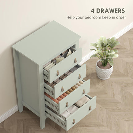 Bedroom Chest of Drawers, Modern 4 Drawer Dresser Cabinet with PU Leather Handles and Metal Runners for Living Room, Hallway, Entryway, 60 x 40 x 98 cm, Green