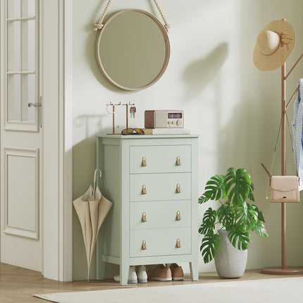 Bedroom Chest of Drawers, Modern 4 Drawer Dresser Cabinet with PU Leather Handles and Metal Runners for Living Room, Hallway, Entryway, 60 x 40 x 98 cm, Green