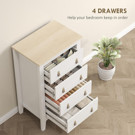 Bedroom Chest of Drawers, Modern 4 Drawer Dresser Cabinet with PU Leather Handles and Metal Runners for Living Room, Hallway, Entryway, 60 x 40 x 98 cm, White