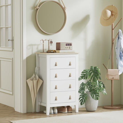 Bedroom Chest of Drawers, Modern 4 Drawer Dresser Cabinet with PU Leather Handles and Metal Runners for Living Room, Hallway, Entryway, 60 x 40 x 98 cm, White