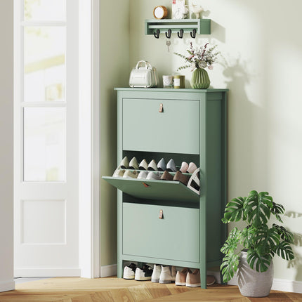 Modern Three-Drawer Shoe Cabinet - Green