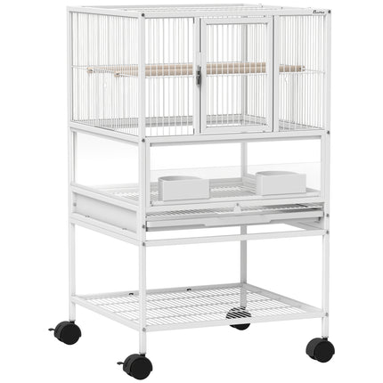 Bird Cage with Rolling Stand, Acrylic Viewing Panels, Storage Shelf, for Budgie, Parakeet, 48 x 46 x 83 cm