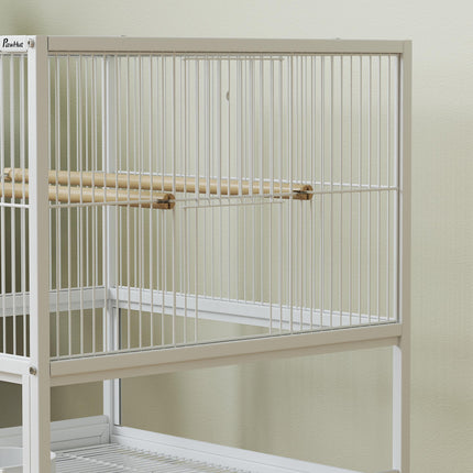 Bird Cage with Rolling Stand, Acrylic Viewing Panels, Storage Shelf, for Budgie, Parakeet, 48 x 46 x 83 cm