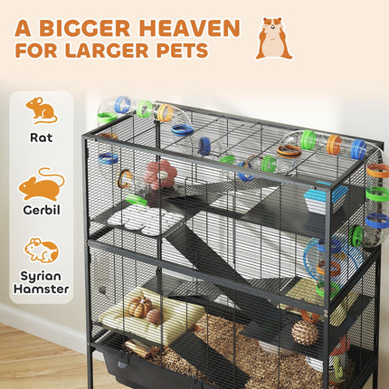 5 Tier Large Hamster Cage on Wheels with 17 cm Deep Tray, Storage Shelf for Syrian, Gerbil, Rats