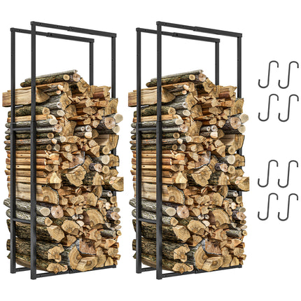 Firewood Log Rack Set of 2, Retractable Metal Wood Store Holder, Indoor Outdoor