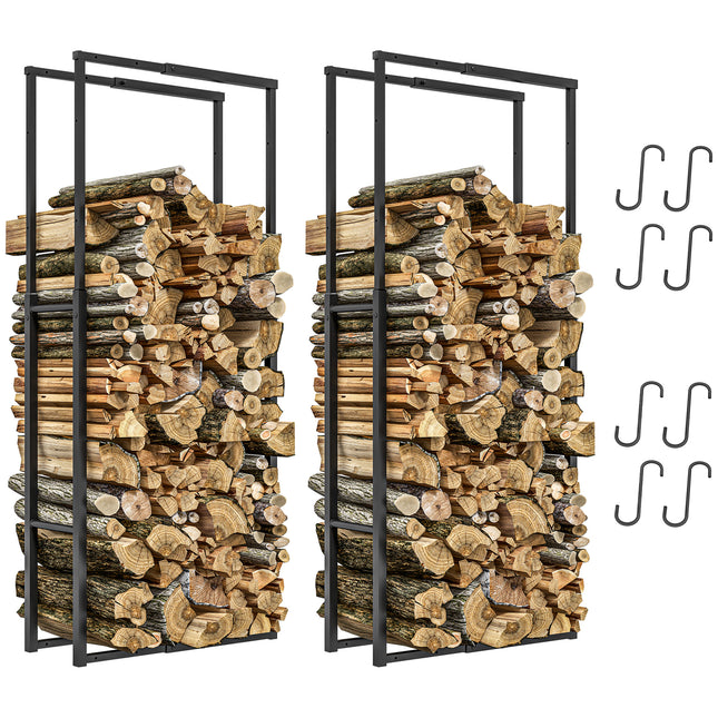 Firewood Log Rack Set of 2, Retractable Metal Wood Store Holder, Indoor Outdoor