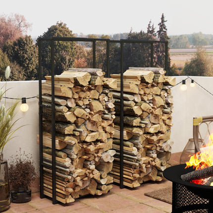 Firewood Log Rack Set of 2, Retractable Metal Wood Store Holder, Indoor Outdoor