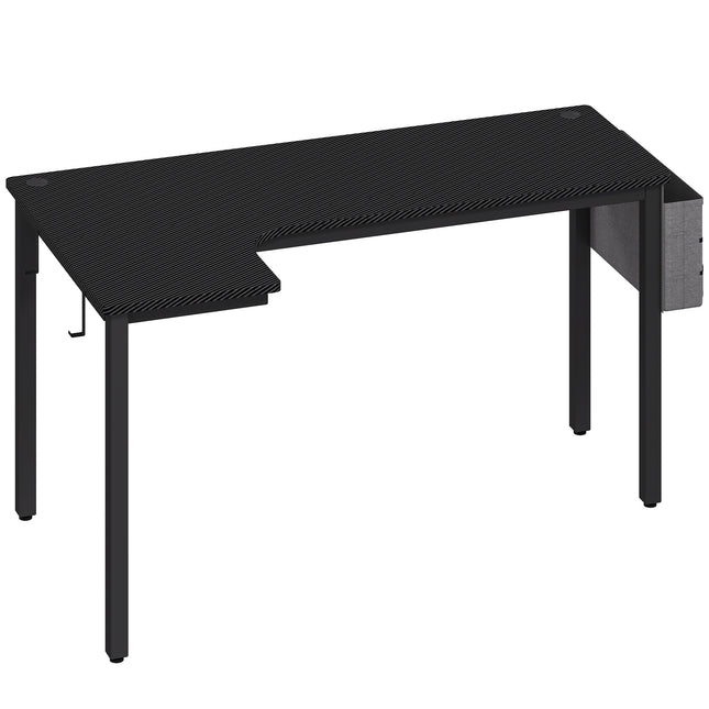 L-Shaped Computer Gaming Desk with Fabric Bag, Hooks and Cable Management, 145 x 81 x 76cm - Black