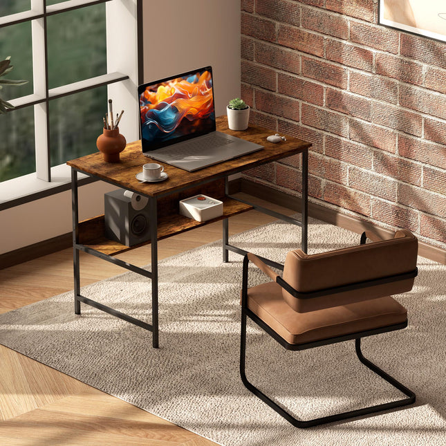 2-Tier Computer Desk, 100 x 60 cm, Rustic Brown