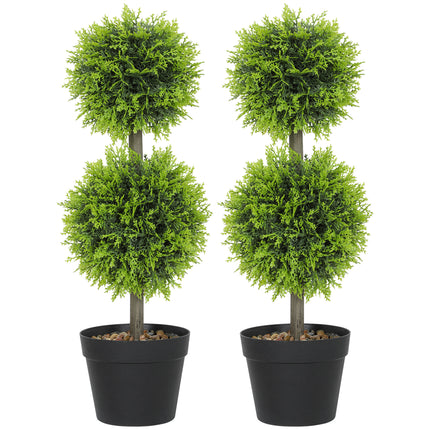 Set of 2 Decorative Artificial Trees, Topiary Ball-shaped Boxwood Trees in Pot with Cypress Leaves, Fake Plants for Home Indoor outdoor Decor, 60cm, 2 Tree Balls
