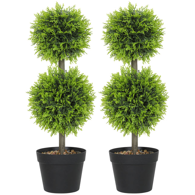 Set of 2 Decorative Artificial Trees, Topiary Ball-shaped Boxwood Trees in Pot with Cypress Leaves, Fake Plants for Home Indoor outdoor Decor, 60cm, 2 Tree Balls