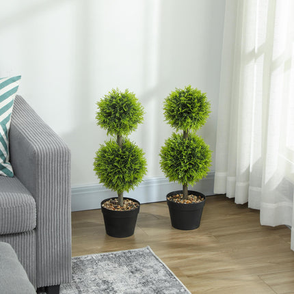 Set of 2 Decorative Artificial Trees, Topiary Ball-shaped Boxwood Trees in Pot with Cypress Leaves, Fake Plants for Home Indoor outdoor Decor, 60cm, 2 Tree Balls