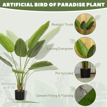 109cm Artificial Bird of Paradise Plant, Faux Banana Leaf Tree with PEVA Leaves