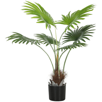 94cm Artificial Palm Tree, Decorative Artificial Plant with Lifelike PEVA Leaves and Coconut Coir, Fake Tree with Plastic Pot and Flocking for Home Office Decor, Green