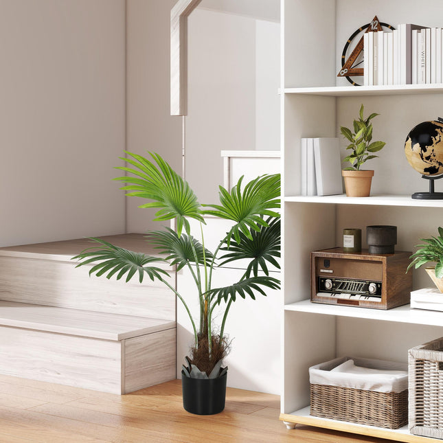 94cm Artificial Palm Tree, Decorative Artificial Plant with Lifelike PEVA Leaves and Coconut Coir, Fake Tree with Plastic Pot and Flocking for Home Office Decor, Green