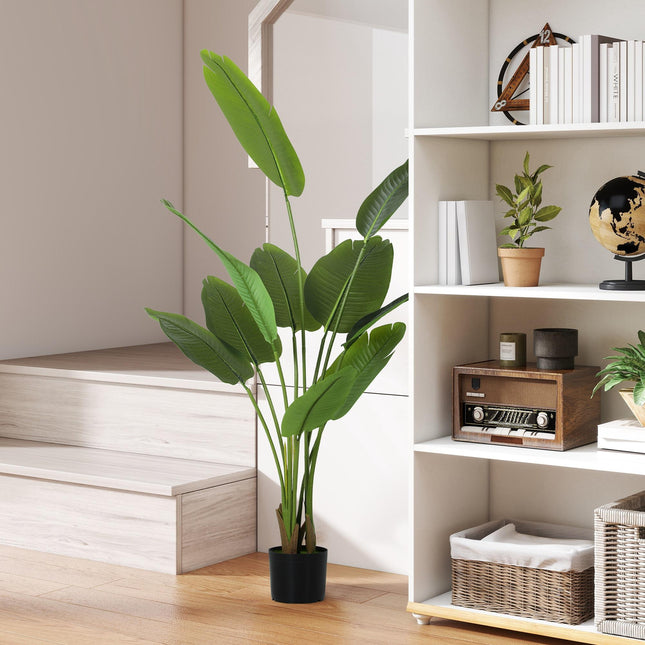 160cm Tall Artificial Bird of Paradise Plant, Faux Banana Leaf Tree with PEVA Leaves and Flocking, Decorative Palm Tree in Pot for Home Office Decor, Green