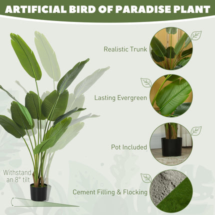 160cm Tall Artificial Bird of Paradise Plant, Faux Banana Leaf Tree with PEVA Leaves and Flocking, Decorative Palm Tree in Pot for Home Office Decor, Green
