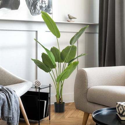 160cm Tall Artificial Bird of Paradise Plant, Faux Banana Leaf Tree with PEVA Leaves and Flocking, Decorative Palm Tree in Pot for Home Office Decor, Green