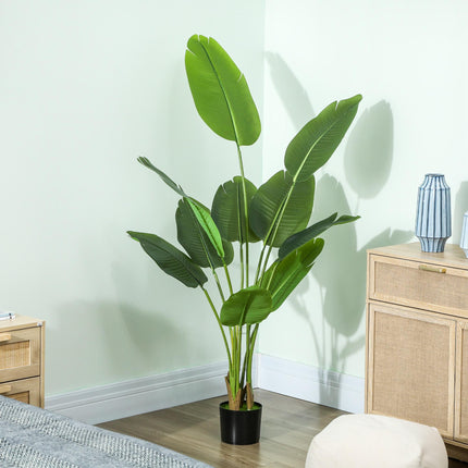 160cm Tall Artificial Bird of Paradise Plant, Faux Banana Leaf Tree with PEVA Leaves and Flocking, Decorative Palm Tree in Pot for Home Office Decor, Green