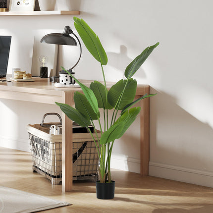 160cm Tall Artificial Bird of Paradise Plant, Faux Banana Leaf Tree with PEVA Leaves and Flocking, Decorative Palm Tree in Pot for Home Office Decor, Green