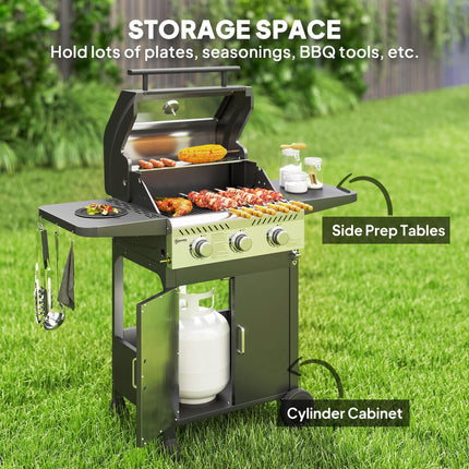 3 Burner Gas BBQ Grill with Thermometer and See-Through Lid - Black
