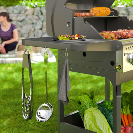 3 Burner Gas BBQ Grill with Thermometer and See-Through Lid - Black