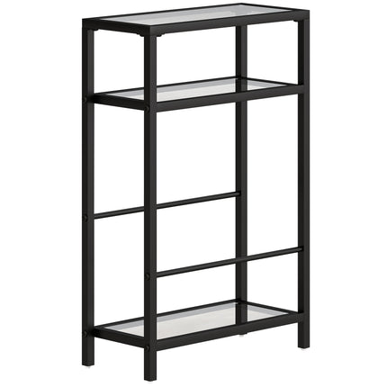 3-Tier Side Table, Narrow End Table with Storage Shelf and Tempered Glass Tabletop for Small Spaces, Black