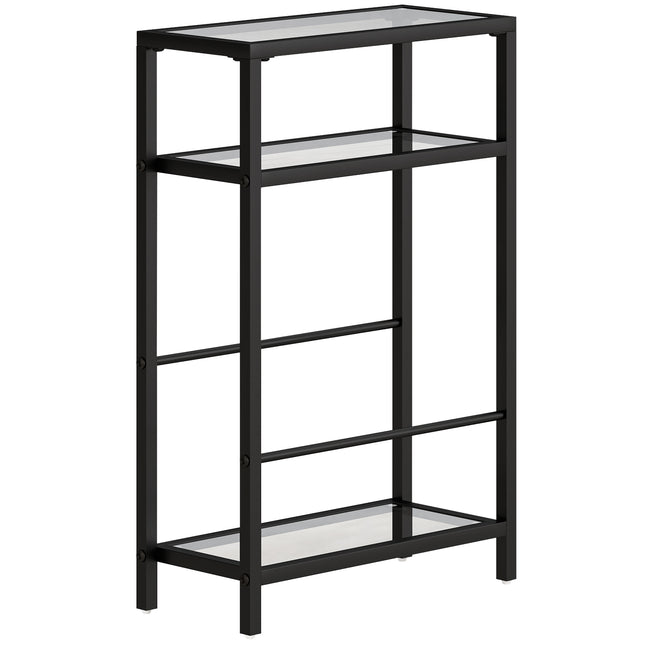 3-Tier Side Table, Narrow End Table with Storage Shelf and Tempered Glass Tabletop for Small Spaces, Black