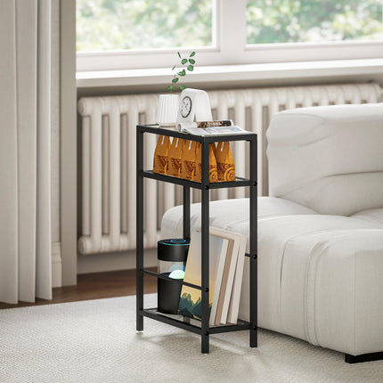 3-Tier Side Table, Narrow End Table with Storage Shelf and Tempered Glass Tabletop for Small Spaces, Black