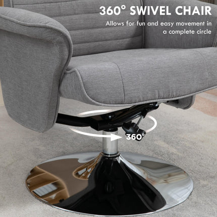 Swivel Recliner Chair with Footstool, Velvet Recliner Armchair with Ottoman, Steel Base, Upholstered Reclining Chair for Living Room, Bedroom, Office, Grey