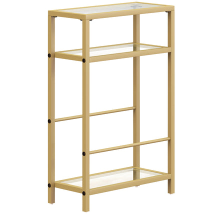 3-Tier Side Table, Narrow End Table with Storage Shelf and Tempered Glass Tablet