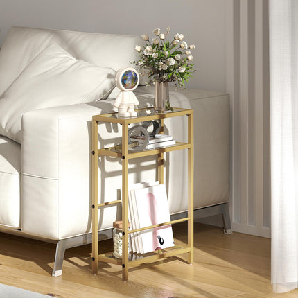 3-Tier Side Table, Narrow End Table with Storage Shelf and Tempered Glass Tablet