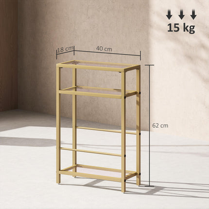 3-Tier Side Table, Narrow End Table with Storage Shelf and Tempered Glass Tablet