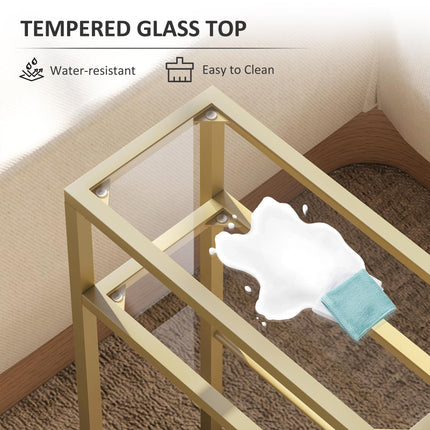 3-Tier Side Table, Narrow End Table with Storage Shelf and Tempered Glass Tablet