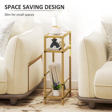3-Tier Side Table, Narrow End Table with Storage Shelf and Tempered Glass Tablet